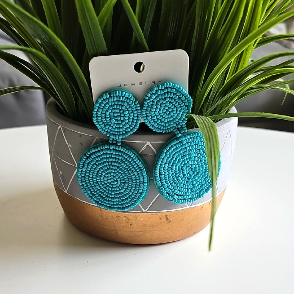 NWT Turquoise Beaded Statement Earrings